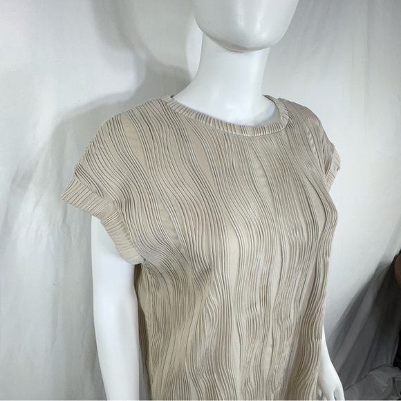 Women’s Beige Textured Short Sleeve Career Top - Picture 3 of 7